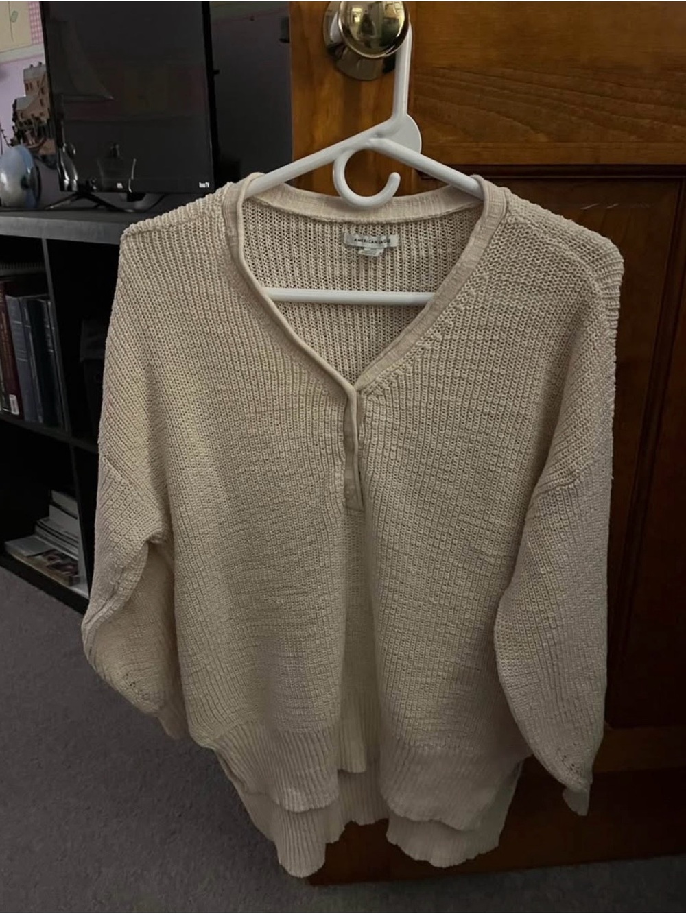 American Eagle Outfitters Cream V-Neck Knit Sweater